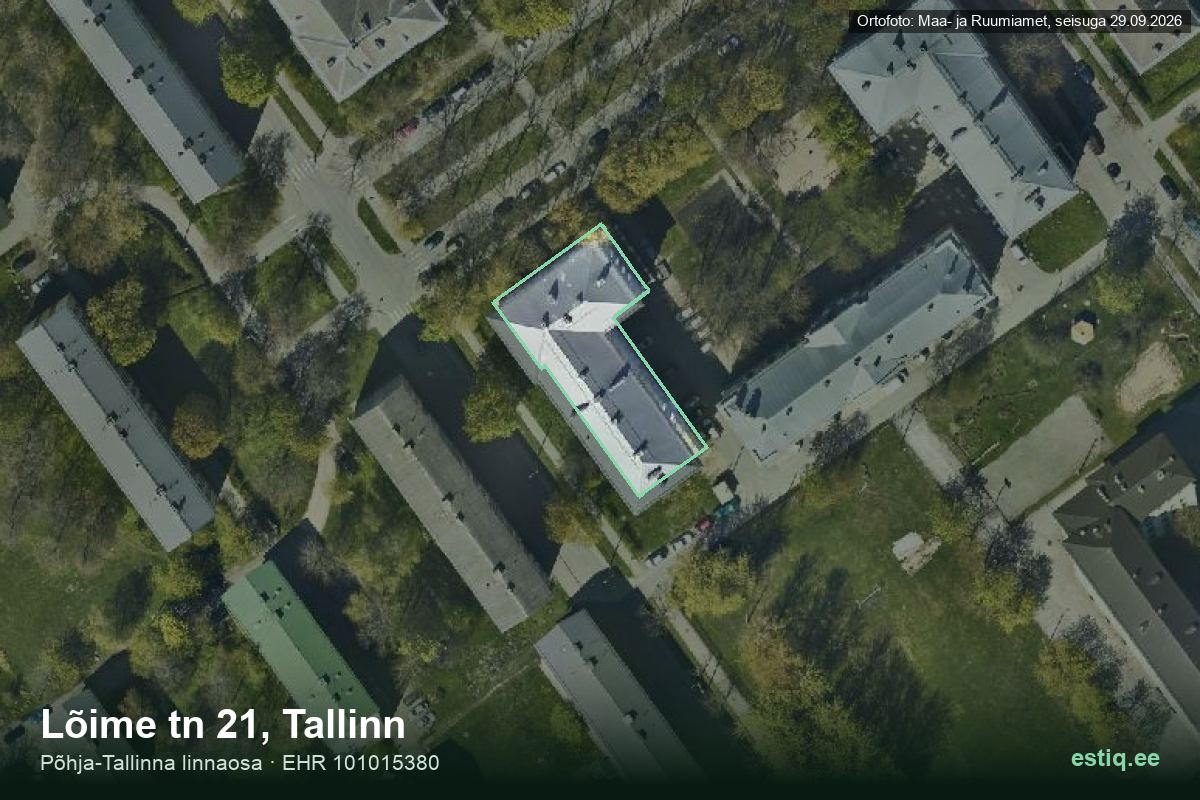 Lõime tänav 21, Tallinn – hoone aerofoto, kontuur ehitisregistri (EHR) andmetest