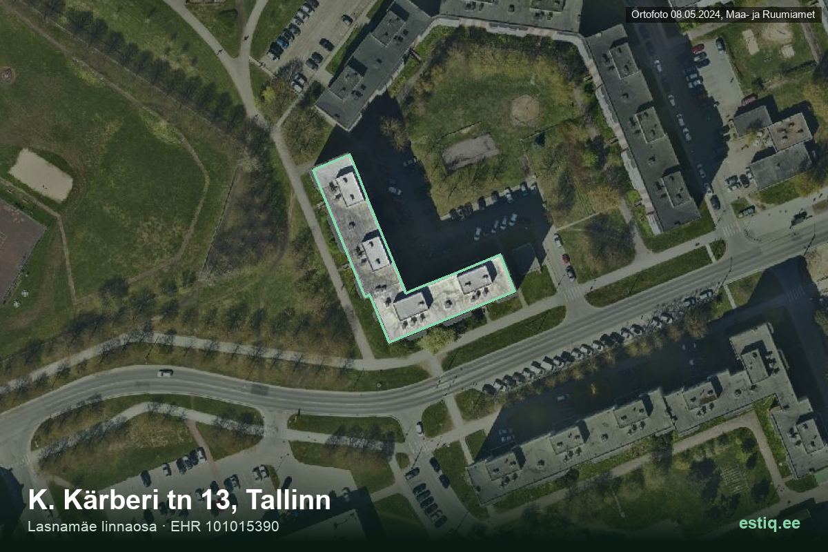 Kärberi tänav 13, Tallinn – hoone aerofoto, kontuur ehitisregistri (EHR) andmetest