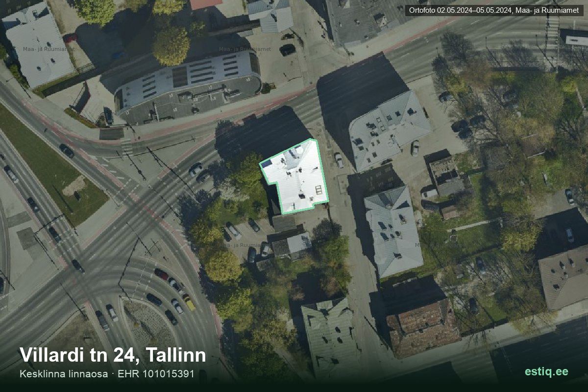 Villardi tänav 24, Tallinn – ilmakuva rakennuksesta, ääriviiva rakennusrekisteristä (EHR)