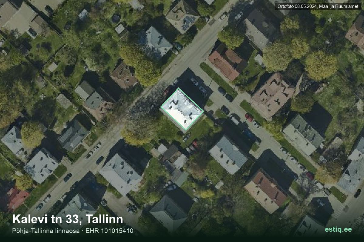 Kalevi tänav 33, Tallinn – hoone aerofoto, kontuur ehitisregistri (EHR) andmetest