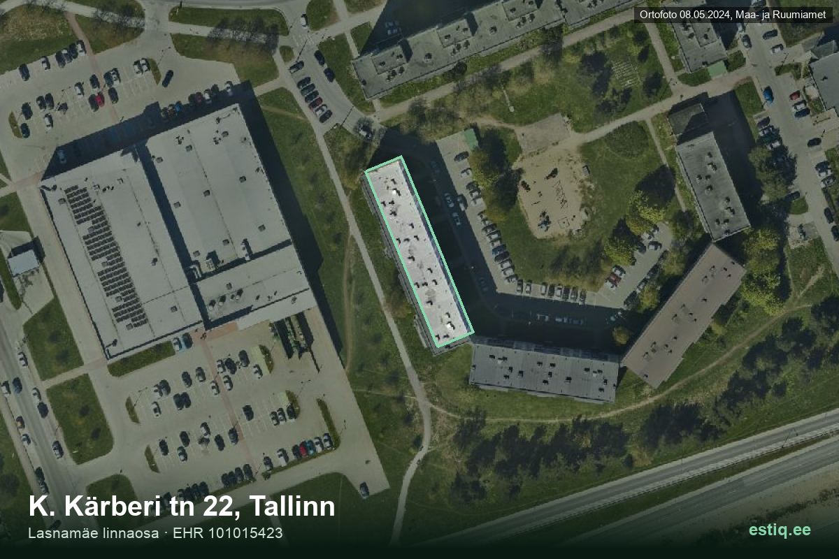 Kärberi tänav 22, Tallinn – hoone aerofoto, kontuur ehitisregistri (EHR) andmetest