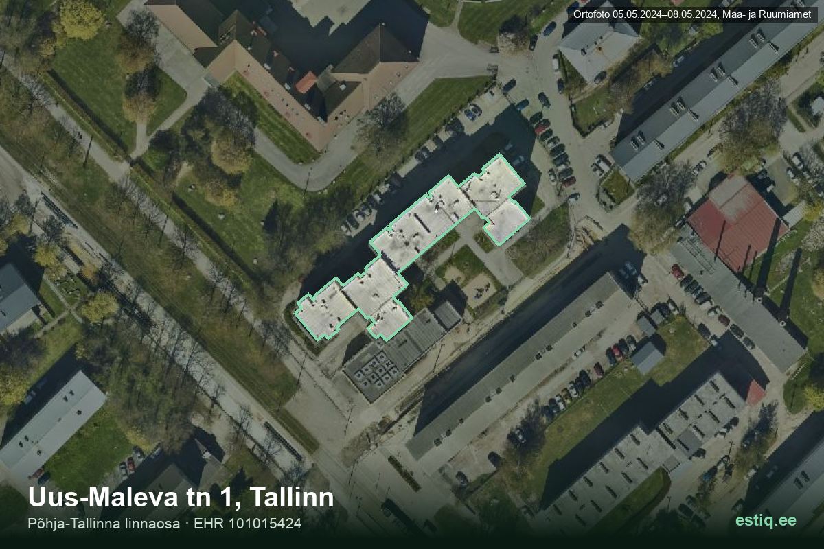 Uus-Maleva tänav 1, Tallinn – hoone aerofoto, kontuur ehitisregistri (EHR) andmetest