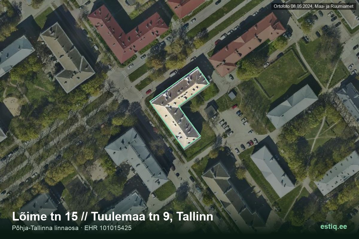 Lõime tänav 15, Tallinn – hoone aerofoto, kontuur ehitisregistri (EHR) andmetest