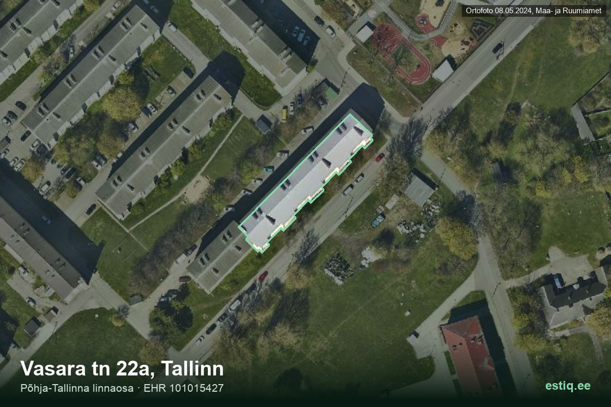Vasara tänav 22a, Tallinn – аэрофото дома, контур по данным регистра строений (EHR)
