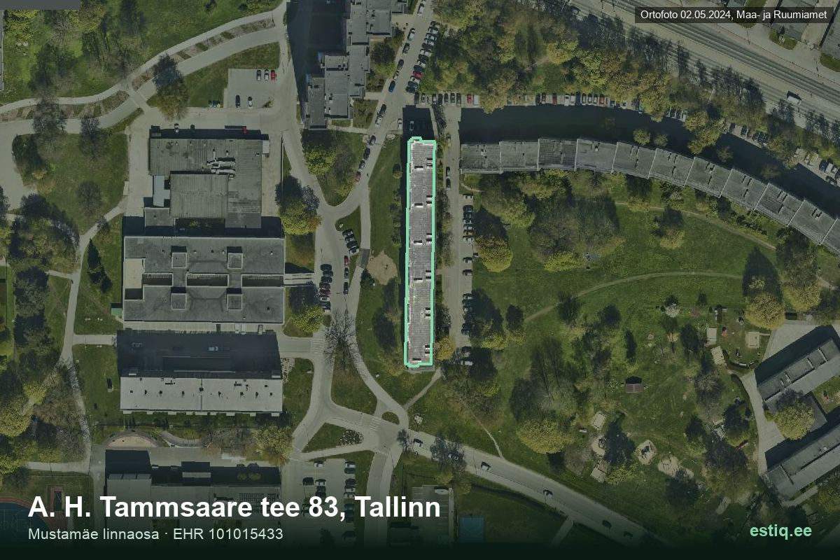 A. H. Tammsaare tee 83, Tallinn – hoone aerofoto, kontuur ehitisregistri (EHR) andmetest