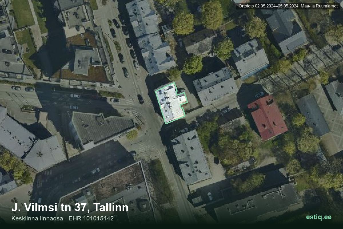 J. Vilmsi tänav 37, Tallinn – hoone aerofoto, kontuur ehitisregistri (EHR) andmetest