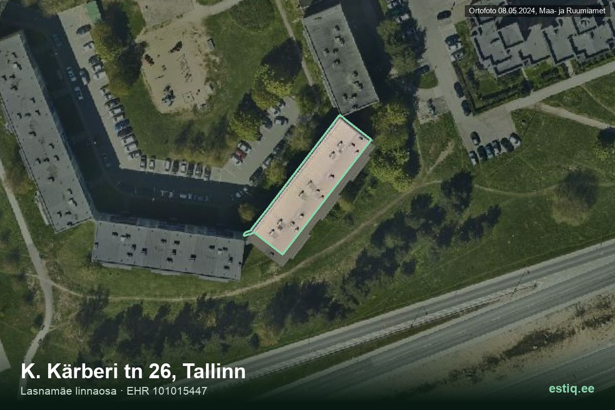 Kärberi tänav 26, Tallinn – hoone aerofoto, kontuur ehitisregistri (EHR) andmetest