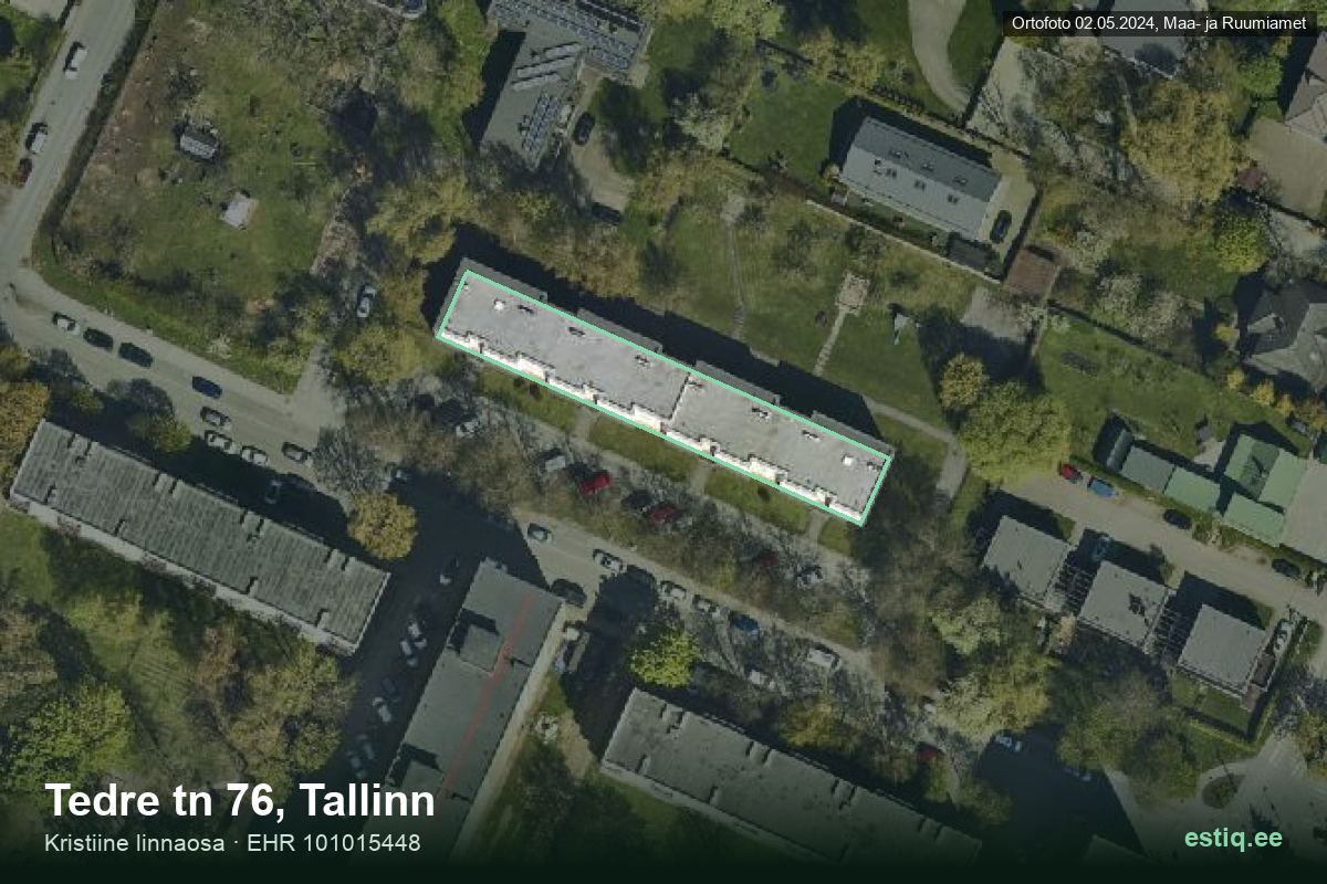 Tedre tänav 76, Tallinn – hoone aerofoto, kontuur ehitisregistri (EHR) andmetest