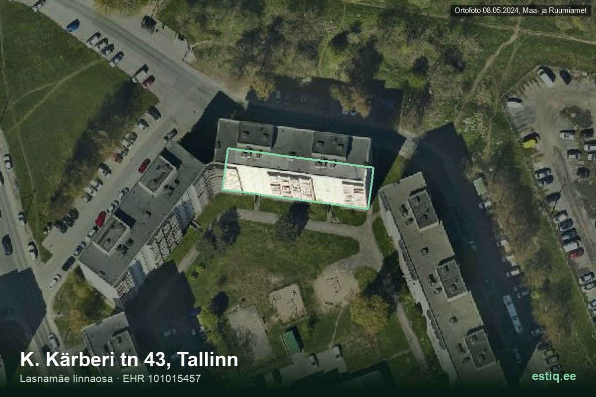 K. Kärberi tänav 43, Tallinn – hoone aerofoto, kontuur ehitisregistri (EHR) andmetest