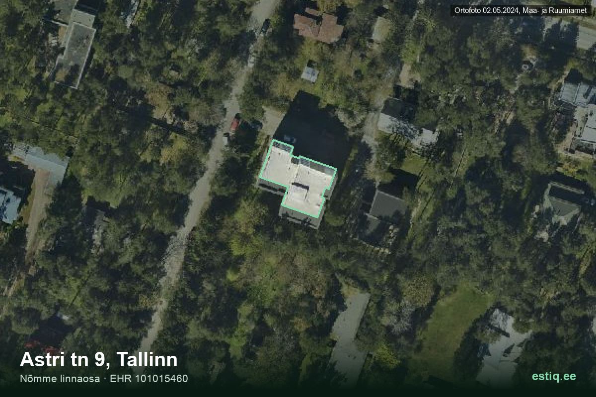 Astri tänav 9, Tallinn – ilmakuva rakennuksesta, ääriviiva rakennusrekisteristä (EHR)