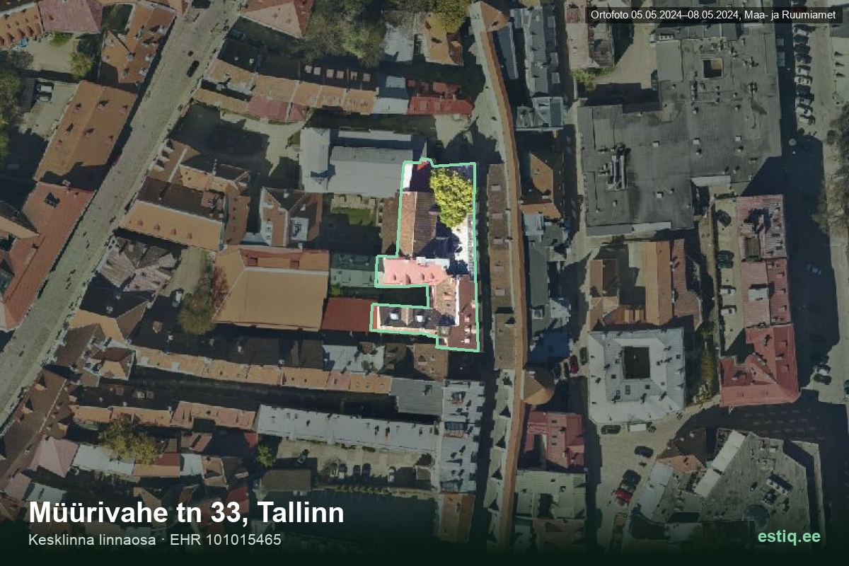 Müürivahe tänav 33, Tallinn – ilmakuva rakennuksesta, ääriviiva rakennusrekisteristä (EHR)