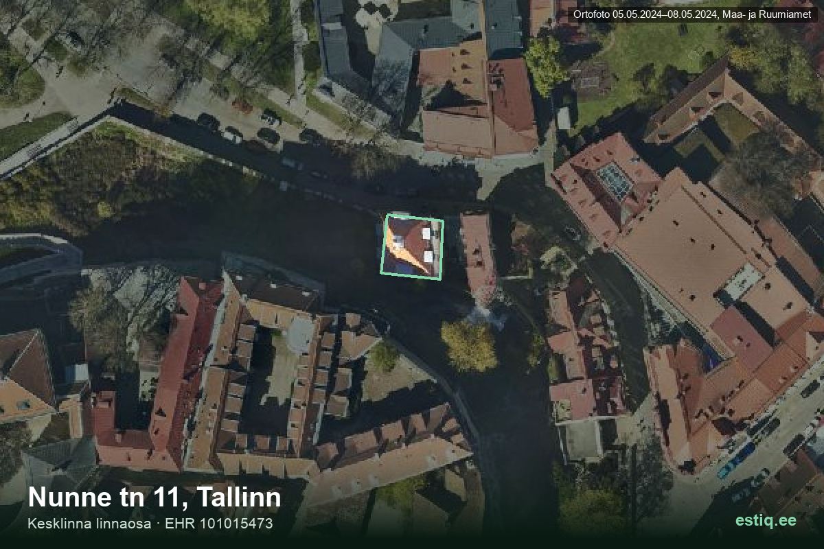 Nunne tänav 11, Tallinn – hoone aerofoto, kontuur ehitisregistri (EHR) andmetest