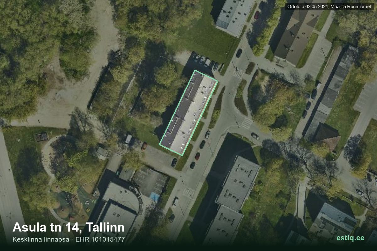 Asula tänav 14, Tallinn – hoone aerofoto, kontuur ehitisregistri (EHR) andmetest
