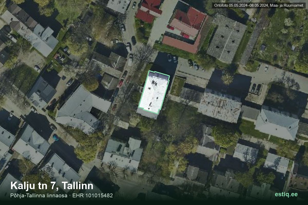 Kalju tänav 7, Tallinn – hoone aerofoto, kontuur ehitisregistri (EHR) andmetest