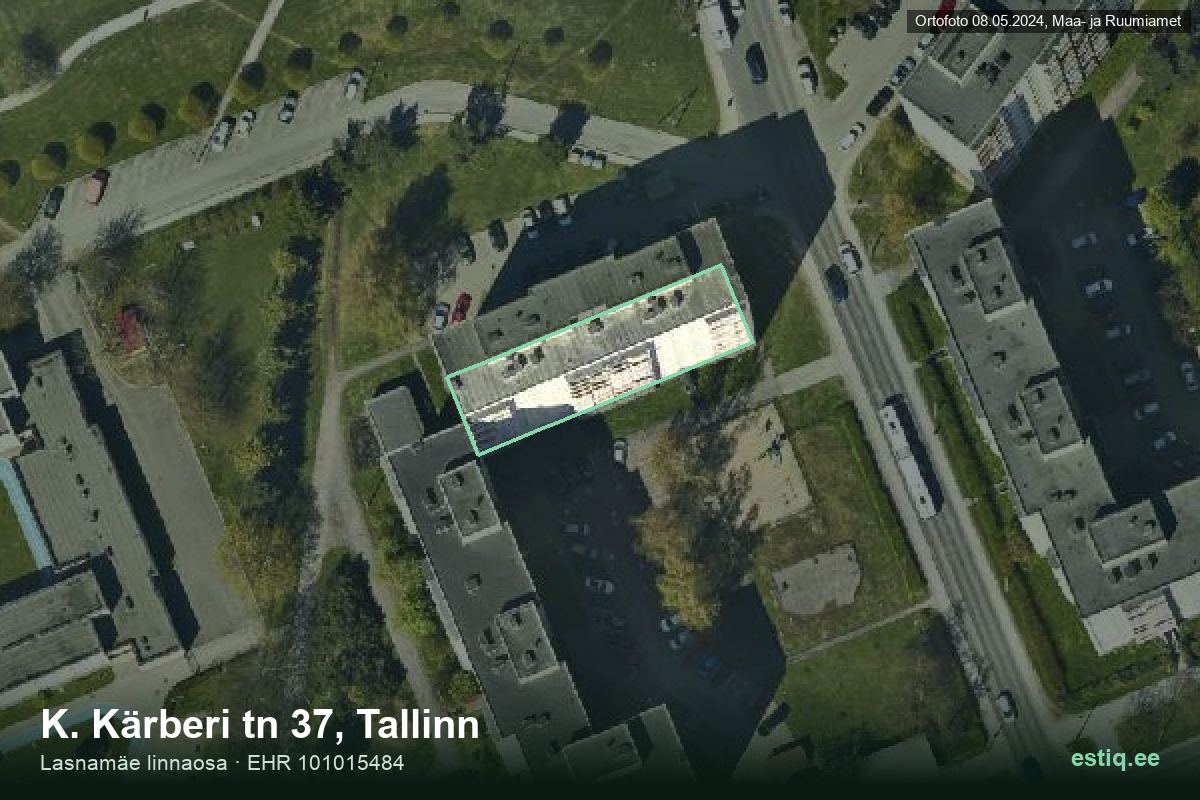 Kärberi tänav 37, Tallinn – hoone aerofoto, kontuur ehitisregistri (EHR) andmetest