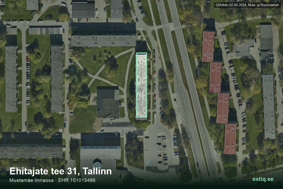 Ehitajate tee 31, Tallinn – hoone aerofoto, kontuur ehitisregistri (EHR) andmetest