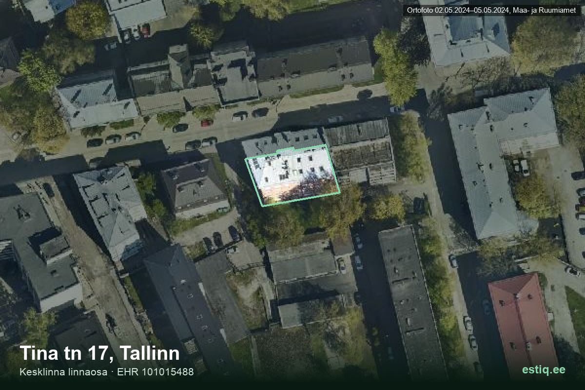 Tina tänav 17, Tallinn – hoone aerofoto, kontuur ehitisregistri (EHR) andmetest