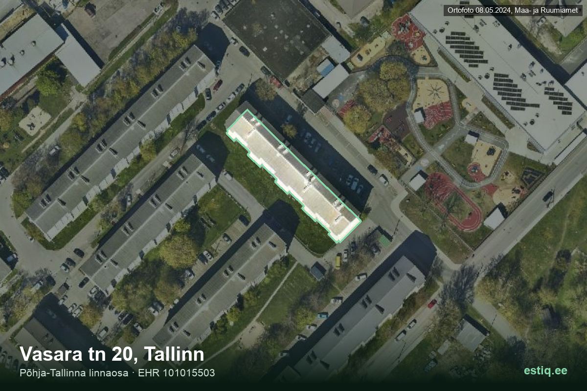Vasara tänav 20, Tallinn – hoone aerofoto, kontuur ehitisregistri (EHR) andmetest