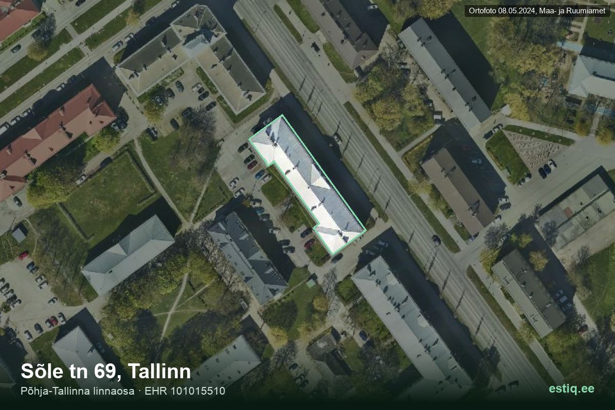 Sõle tänav 69, Tallinn – hoone aerofoto, kontuur ehitisregistri (EHR) andmetest
