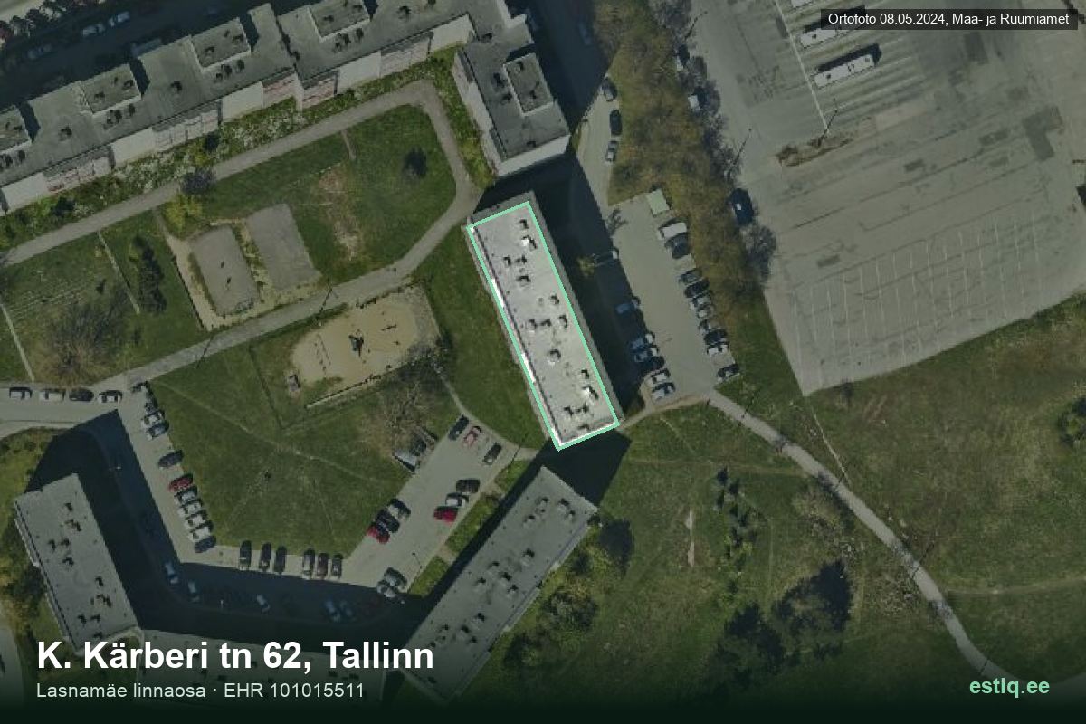 K. Kärberi tänav 62, Tallinn – hoone aerofoto, kontuur ehitisregistri (EHR) andmetest