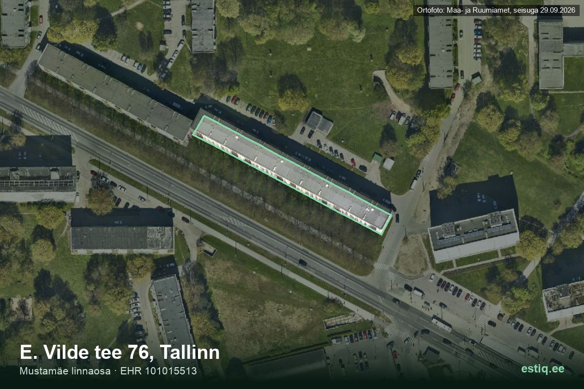 E. Vilde tee 76, Tallinn – hoone aerofoto, kontuur ehitisregistri (EHR) andmetest