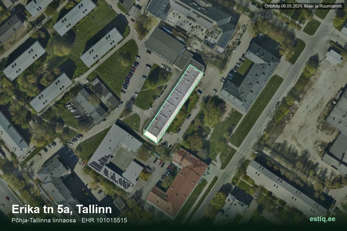 Erika tänav 5a, Tallinn – hoone aerofoto, kontuur ehitisregistri (EHR) andmetest