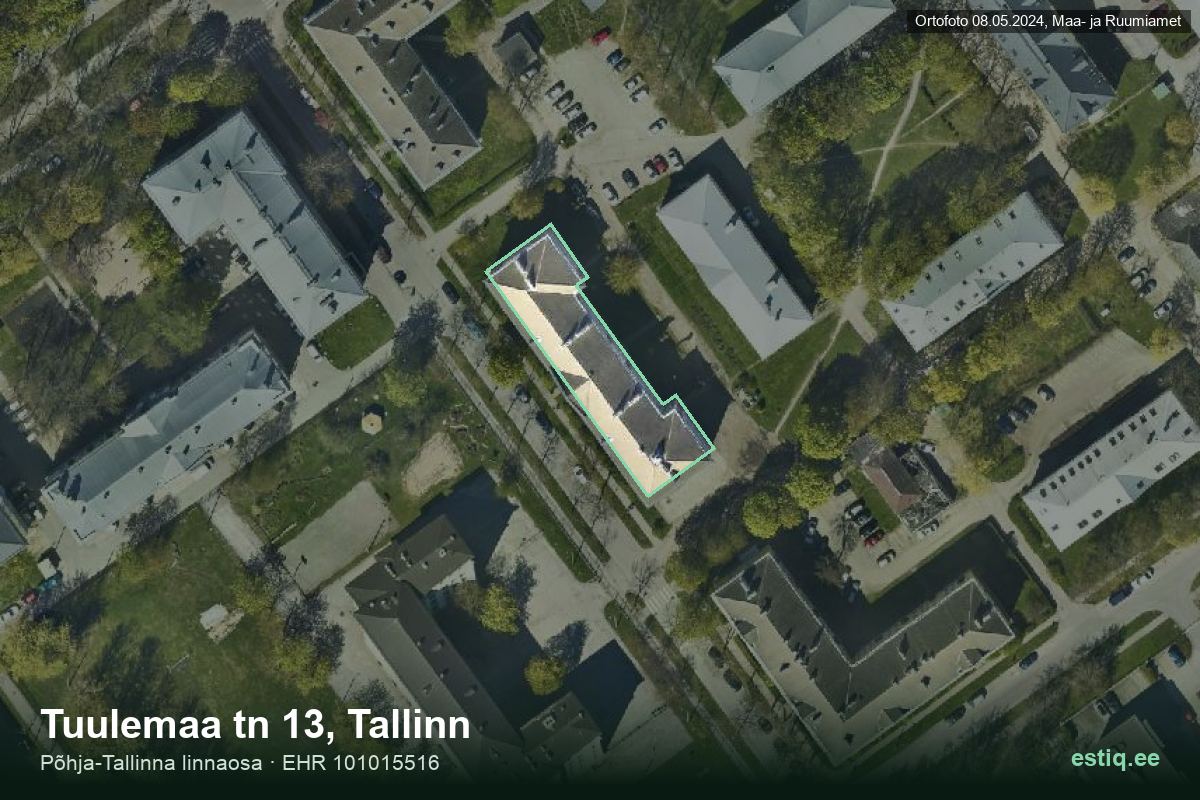 Tuulemaa tänav 13, Tallinn – hoone aerofoto, kontuur ehitisregistri (EHR) andmetest