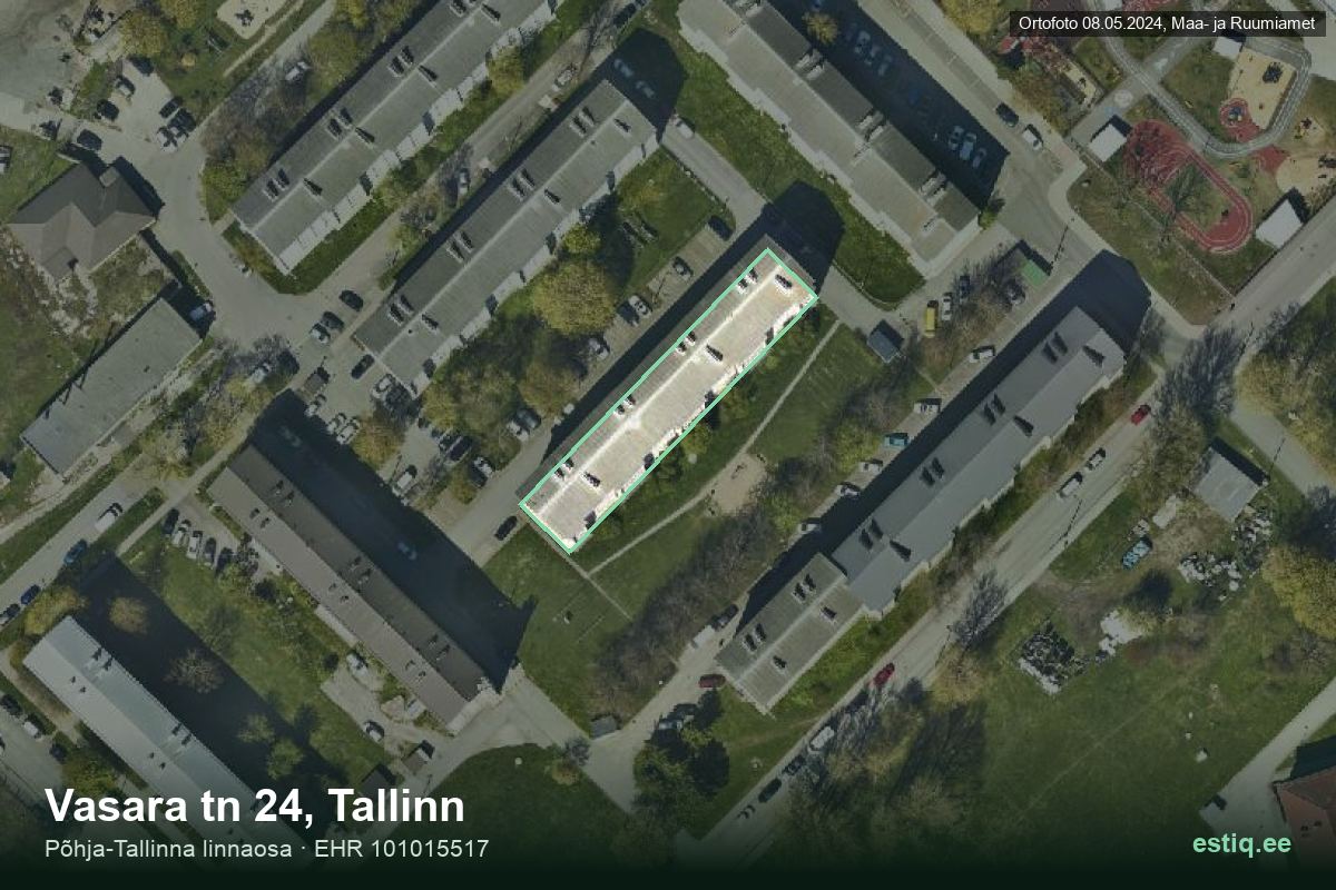 Vasara tänav 24, Tallinn – аэрофото дома, контур по данным регистра строений (EHR)