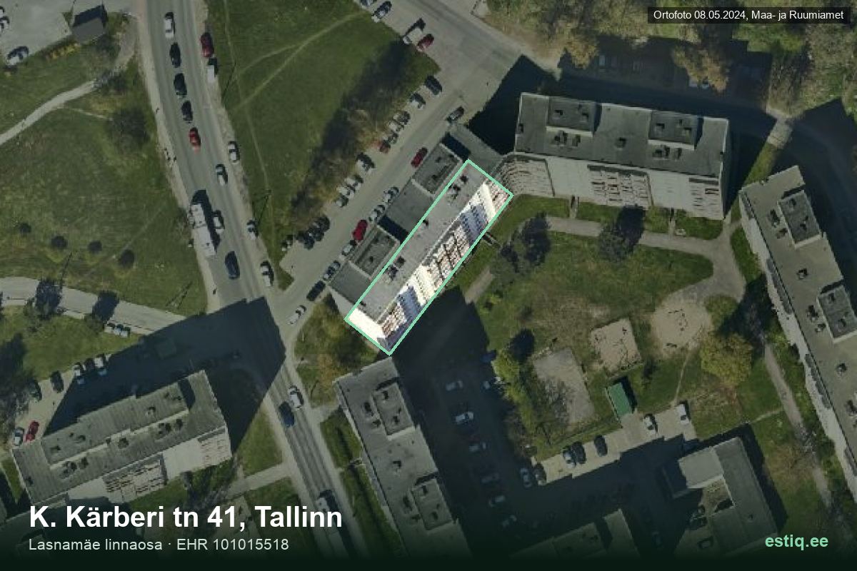 Kärberi tänav 41, Tallinn – hoone aerofoto, kontuur ehitisregistri (EHR) andmetest