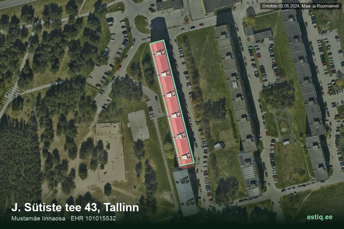 J. Sütiste tee 43, Tallinn – hoone aerofoto, kontuur ehitisregistri (EHR) andmetest