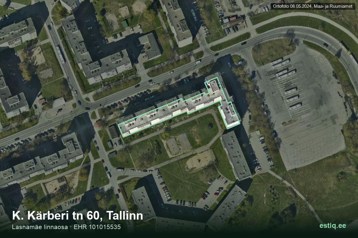 Kärberi tänav 60, Tallinn – hoone aerofoto, kontuur ehitisregistri (EHR) andmetest