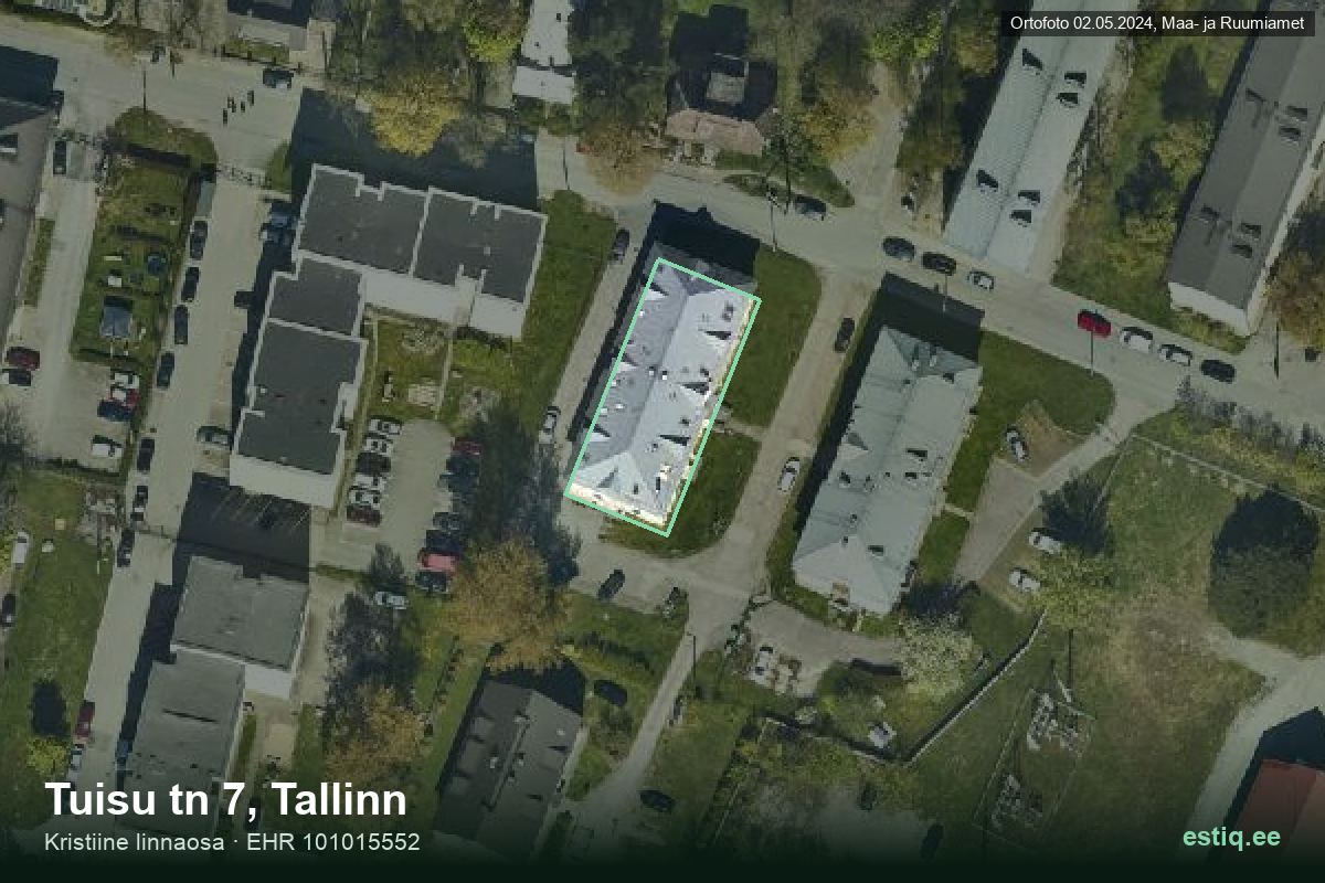 Tuisu tänav 7, Tallinn – hoone aerofoto, kontuur ehitisregistri (EHR) andmetest