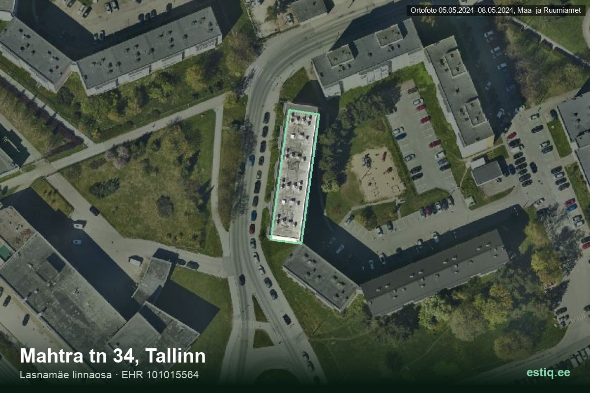 Mahtra tänav 34, Tallinn – hoone aerofoto, kontuur ehitisregistri (EHR) andmetest