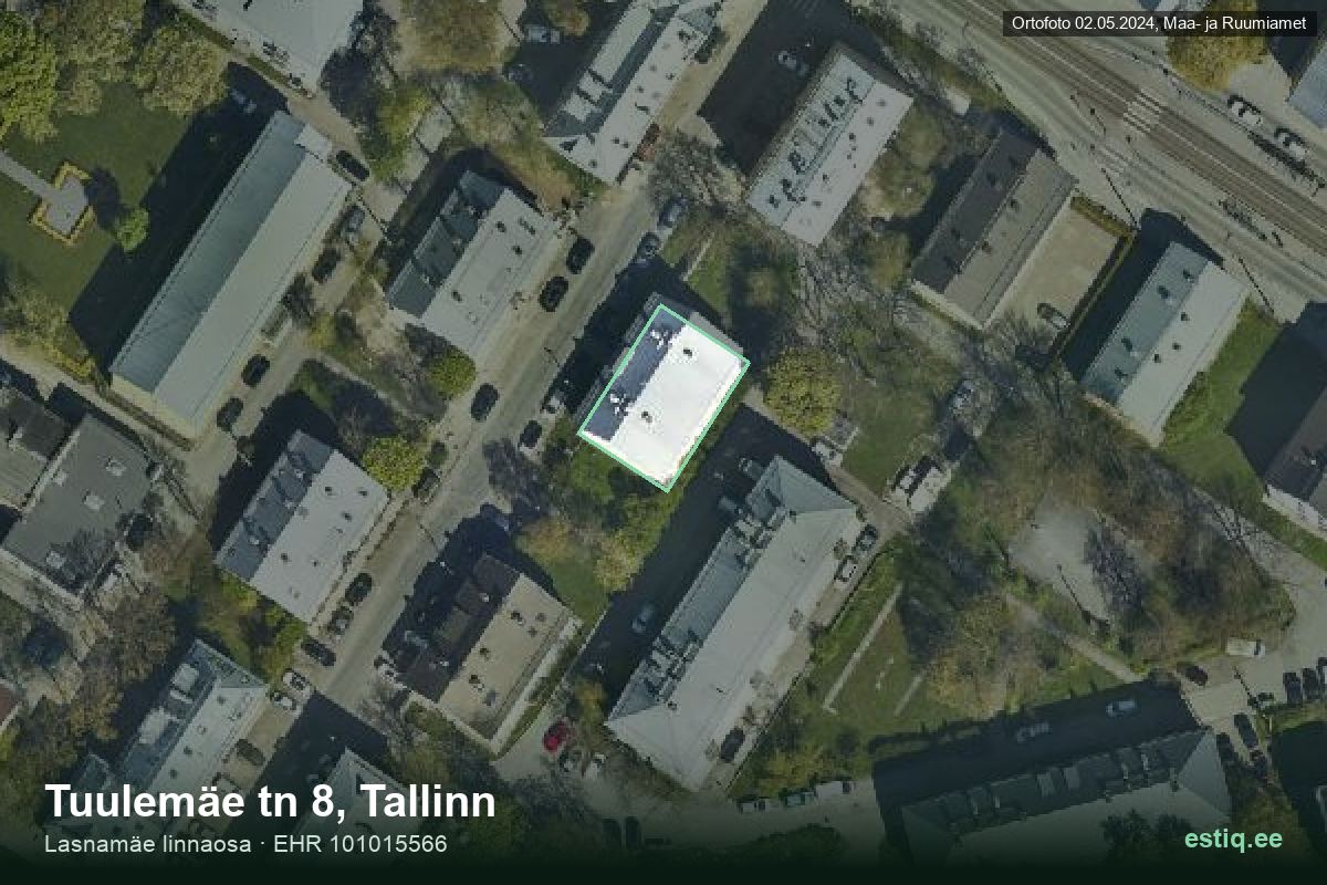 Tuulemäe tänav 8, Tallinn – hoone aerofoto, kontuur ehitisregistri (EHR) andmetest