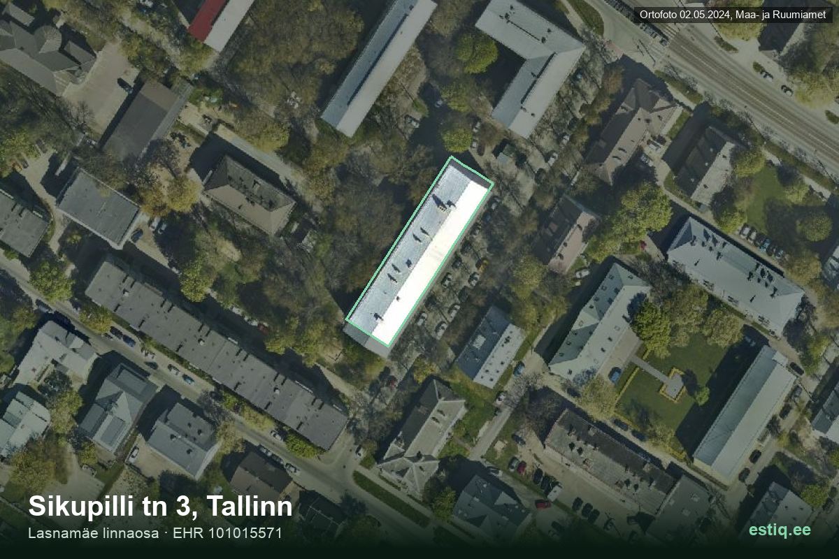 Sikupilli tänav 3, Tallinn – hoone aerofoto, kontuur ehitisregistri (EHR) andmetest