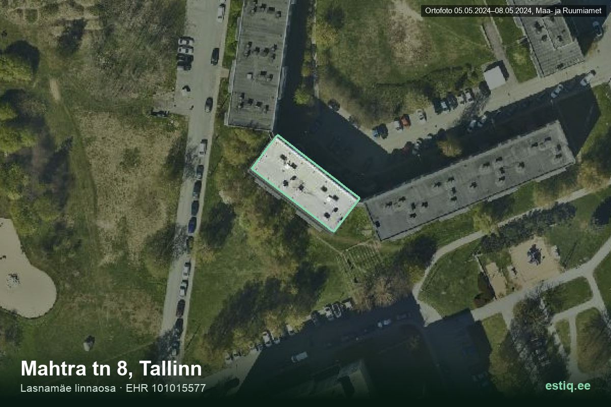 Mahtra tänav 8, Tallinn – hoone aerofoto, kontuur ehitisregistri (EHR) andmetest