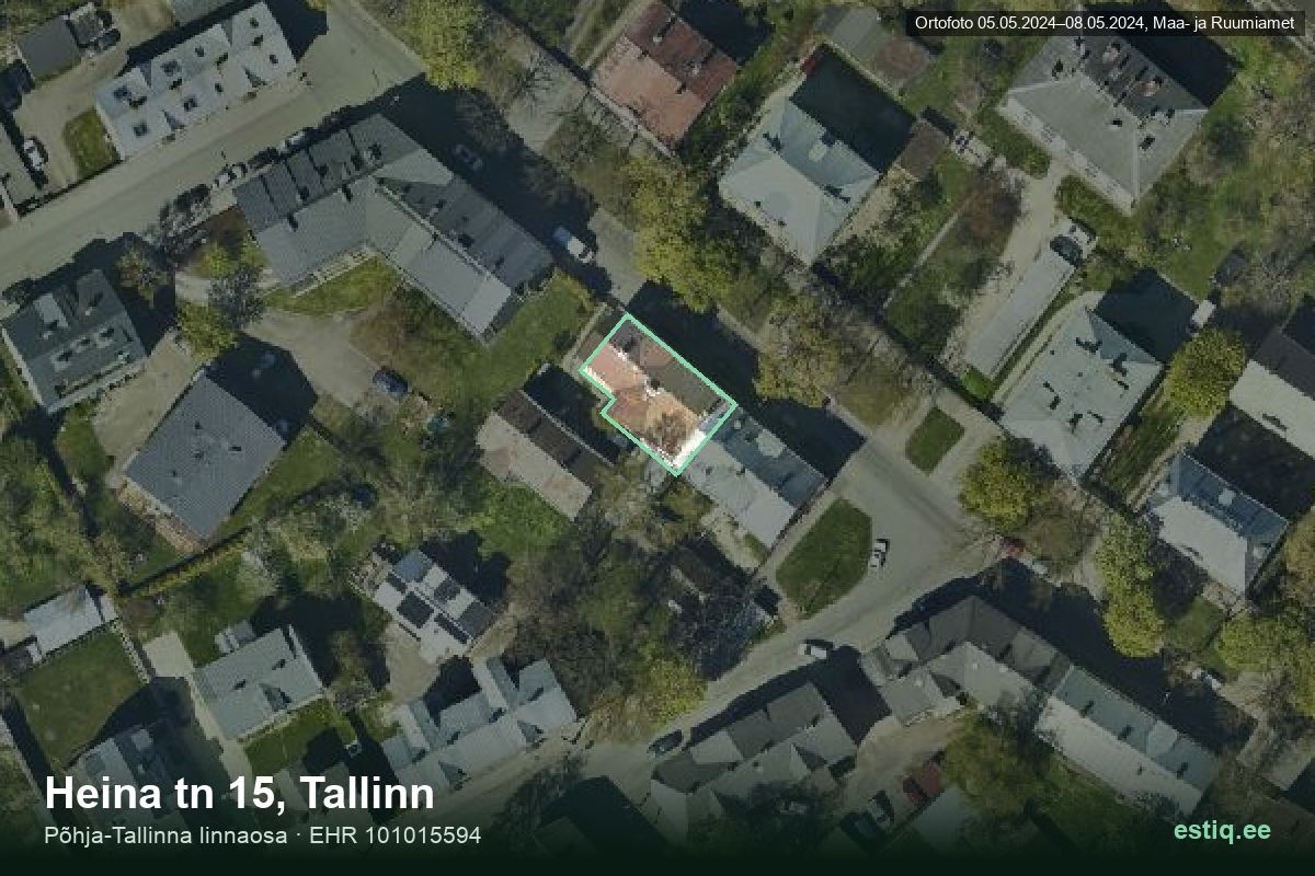 Heina tänav 15, Tallinn – hoone aerofoto, kontuur ehitisregistri (EHR) andmetest