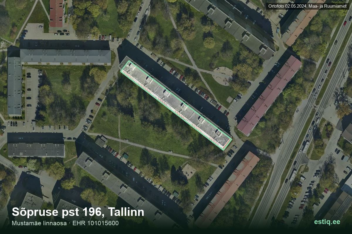 Sõpruse pst 196, Tallinn – аэрофото дома, контур по данным регистра строений (EHR)