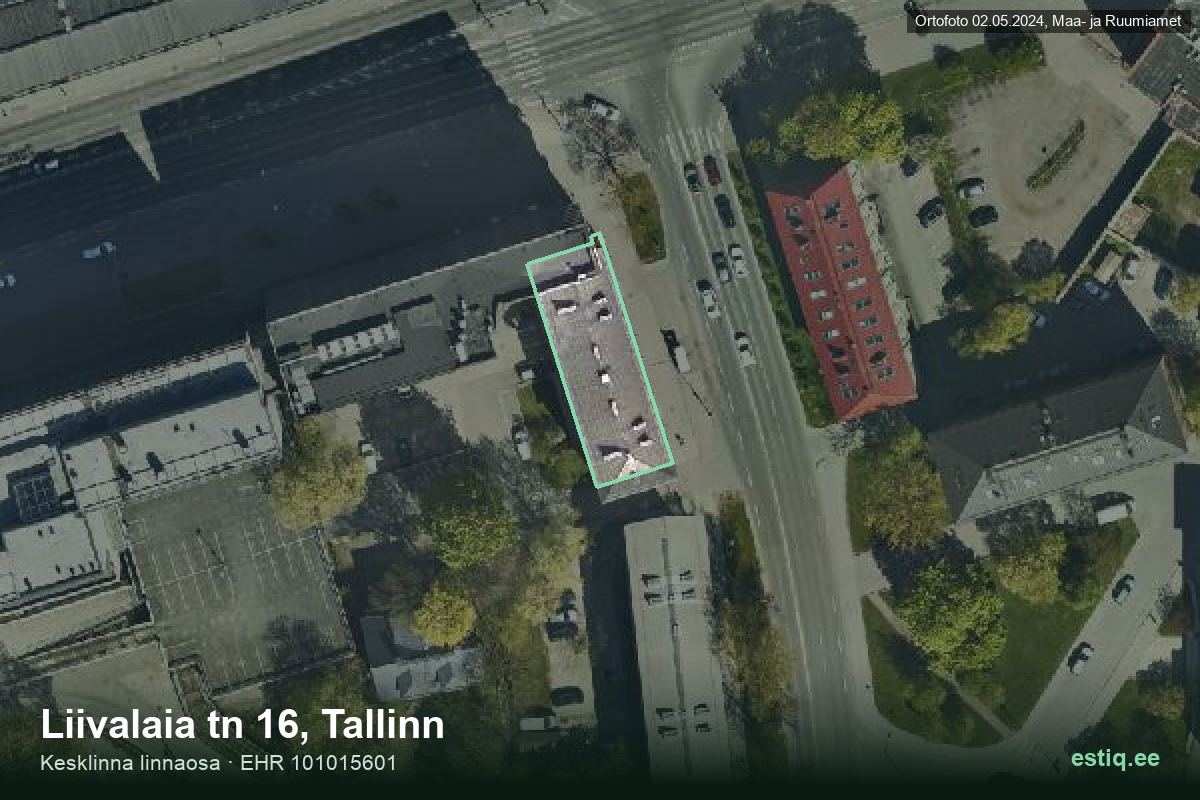 Liivalaia tänav 16, Tallinn – hoone aerofoto, kontuur ehitisregistri (EHR) andmetest