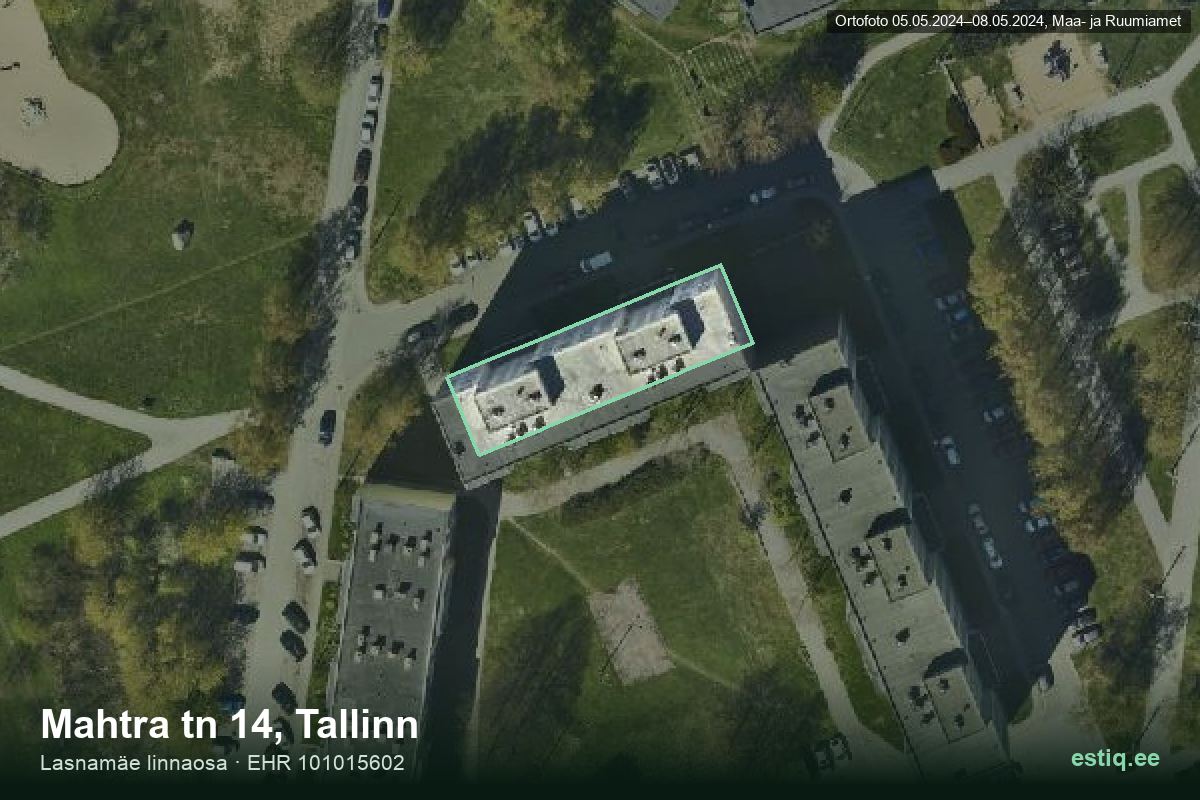 Mahtra tänav 14, Tallinn – hoone aerofoto, kontuur ehitisregistri (EHR) andmetest
