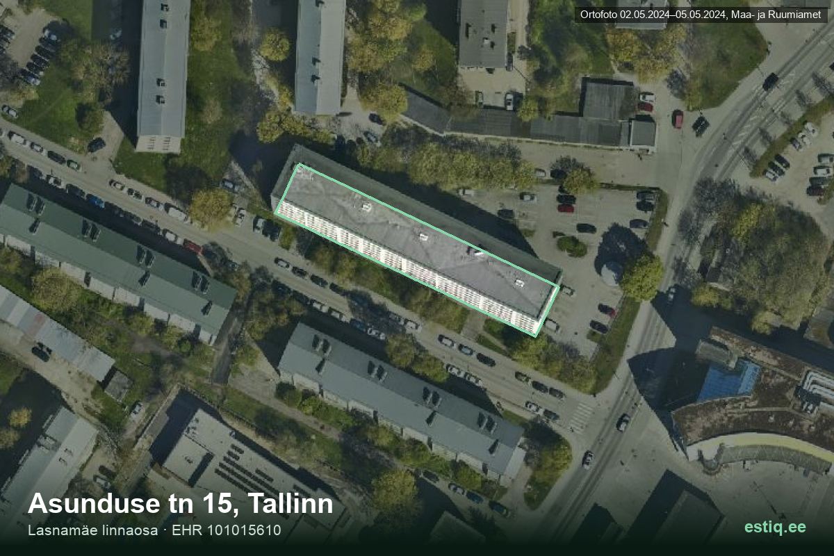 Asunduse tänav 15, Tallinn – hoone aerofoto, kontuur ehitisregistri (EHR) andmetest