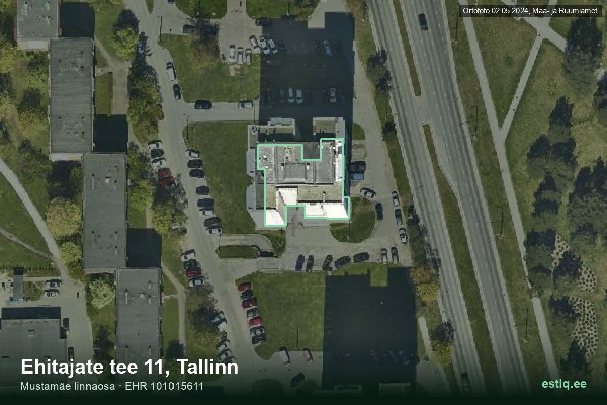 Ehitajate tee 11, Tallinn – hoone aerofoto, kontuur ehitisregistri (EHR) andmetest