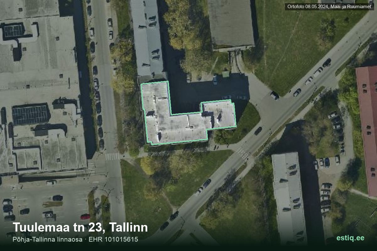 Tuulemaa tänav 23, Tallinn – hoone aerofoto, kontuur ehitisregistri (EHR) andmetest