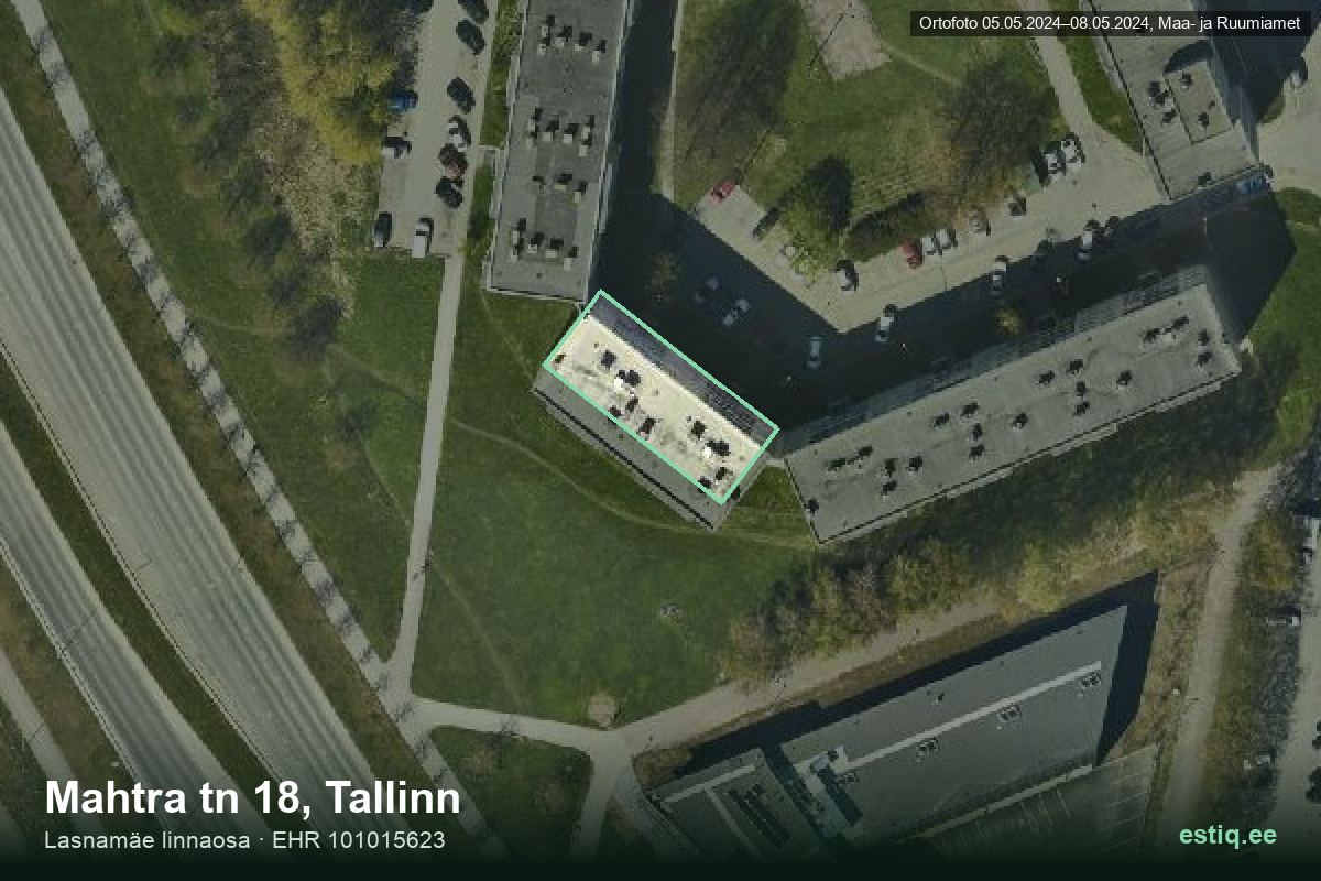 Mahtra tänav 18, Tallinn – hoone aerofoto, kontuur ehitisregistri (EHR) andmetest