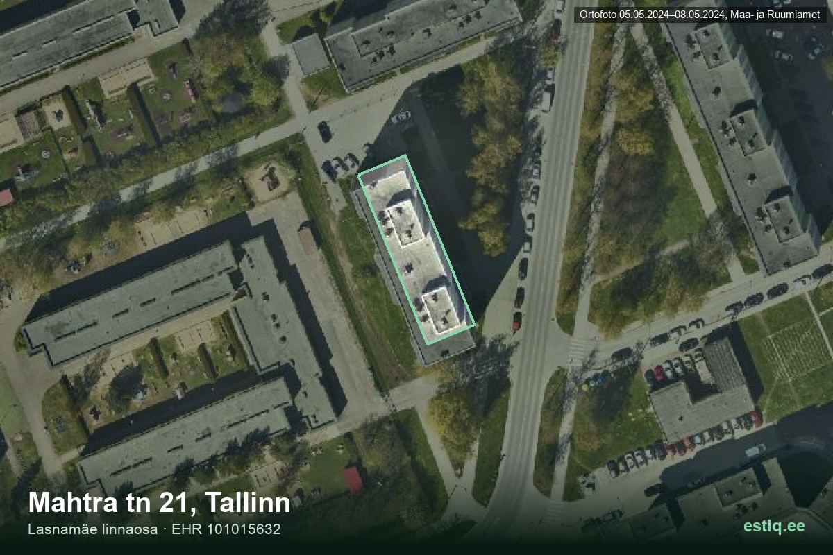 Mahtra tänav 21, Tallinn – hoone aerofoto, kontuur ehitisregistri (EHR) andmetest