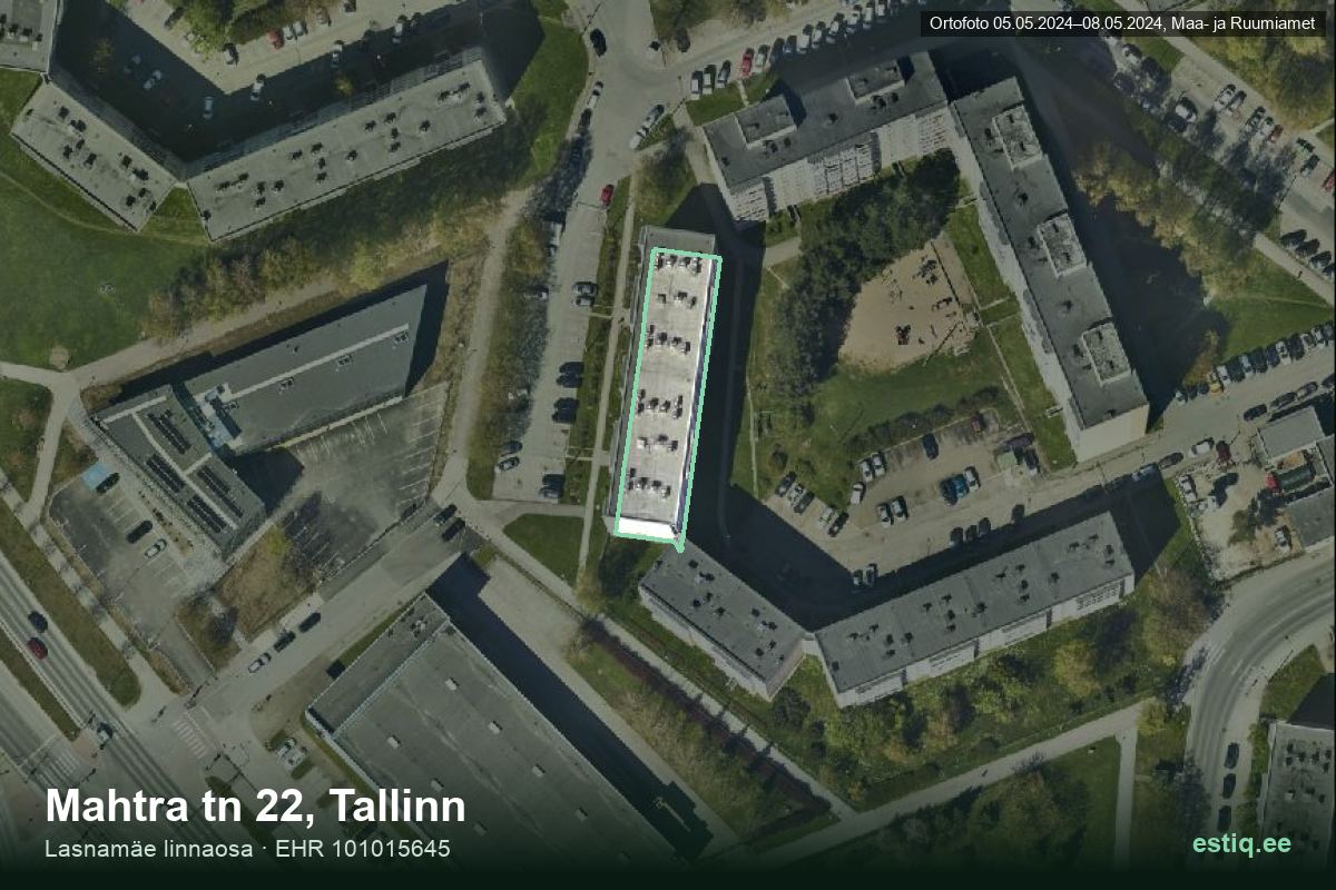 Mahtra tänav 22, Tallinn – hoone aerofoto, kontuur ehitisregistri (EHR) andmetest