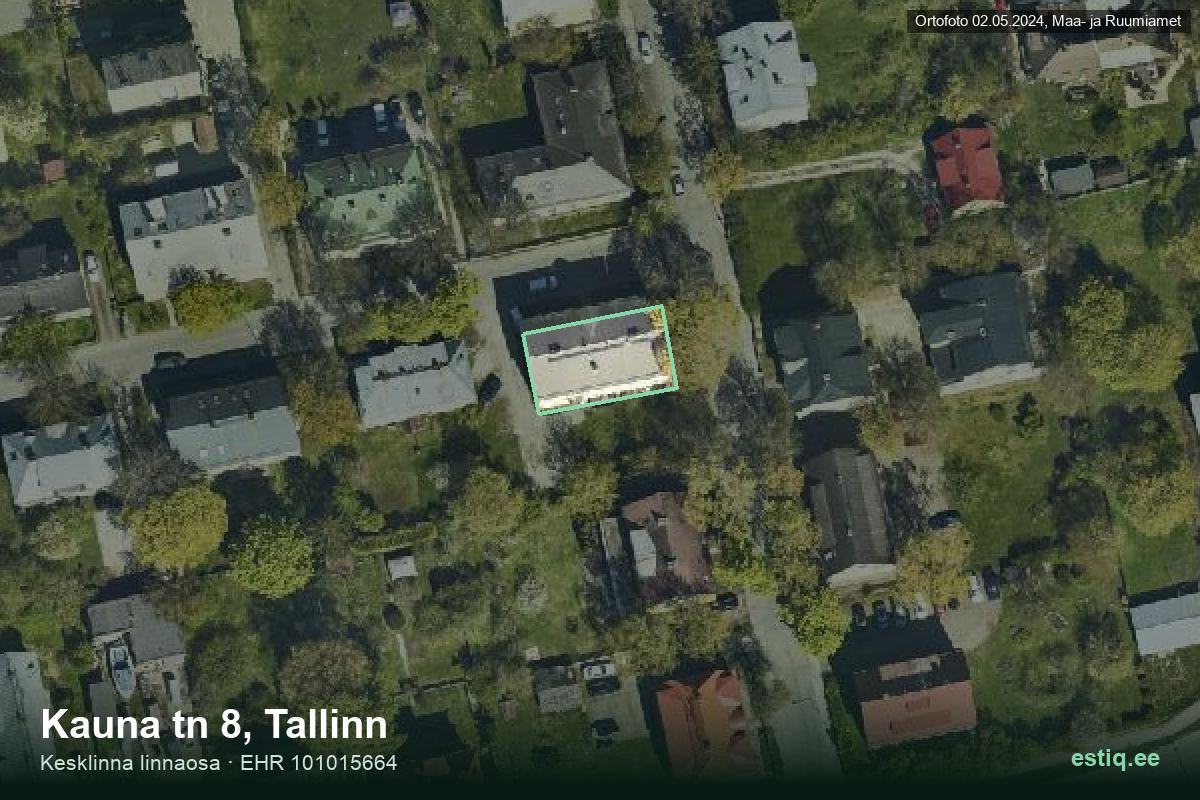Kauna tänav 8, Tallinn – hoone aerofoto, kontuur ehitisregistri (EHR) andmetest