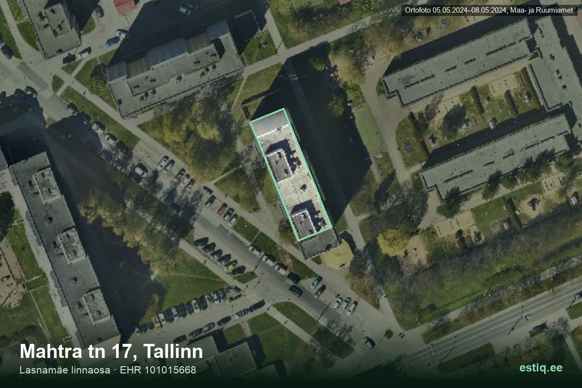 Mahtra tänav 17, Tallinn – hoone aerofoto, kontuur ehitisregistri (EHR) andmetest