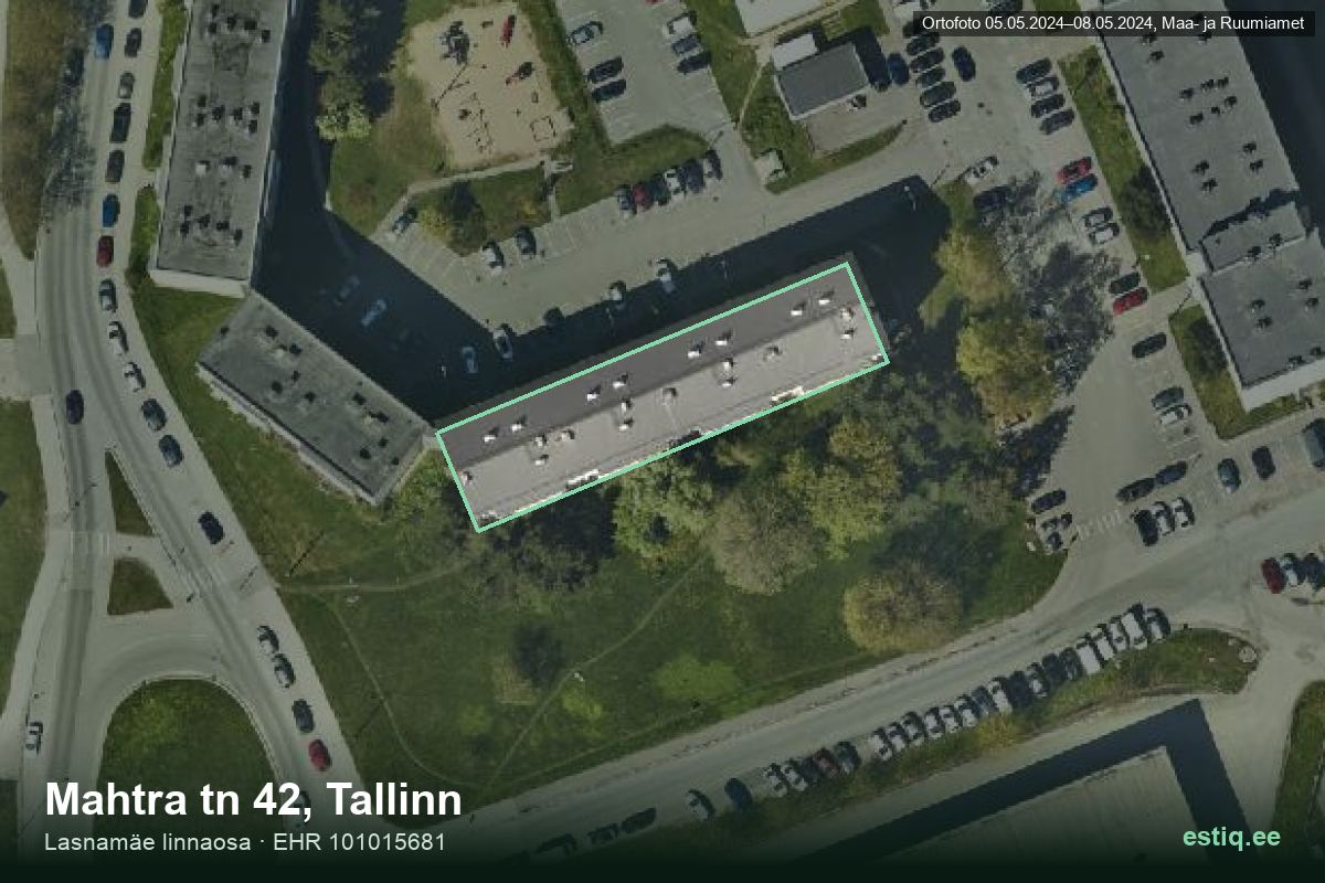 Mahtra tänav 42, Tallinn – hoone aerofoto, kontuur ehitisregistri (EHR) andmetest