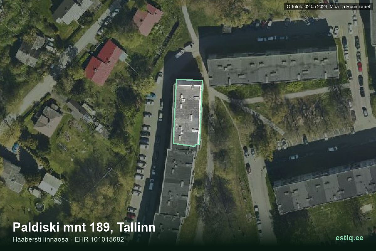 Paldiski mnt 189, Tallinn – hoone aerofoto, kontuur ehitisregistri (EHR) andmetest